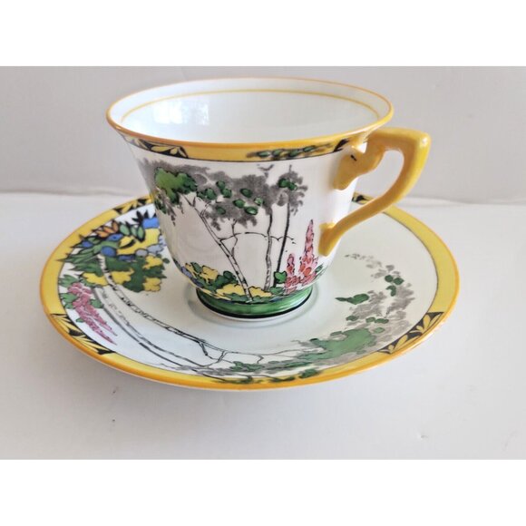 Antique Adderley Ware England Silver Birch Bone China Teacup & Saucer 1910-1919 - Picture 2 of 13